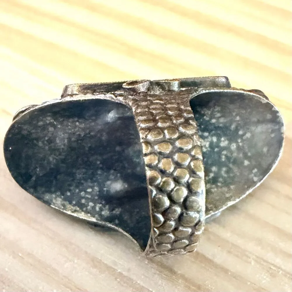 NEMCO Sculptural Silver Tone Statement Ring with Blue Cabochons